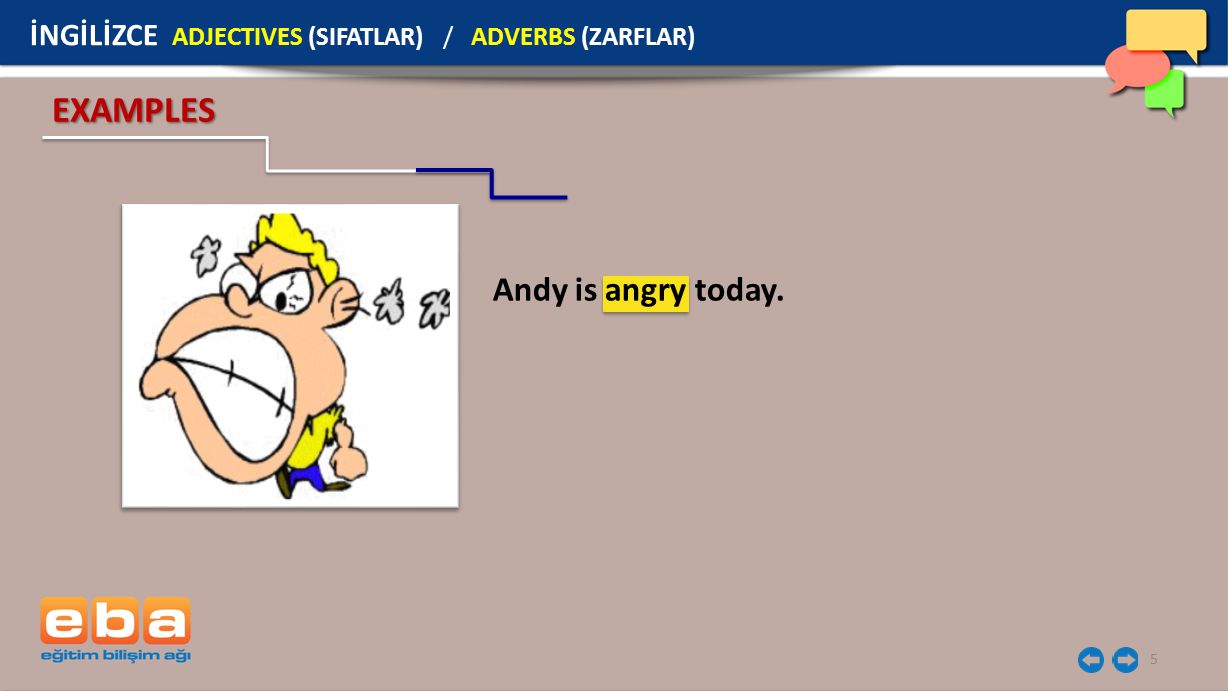 EXAMPLES Andy is angry today.