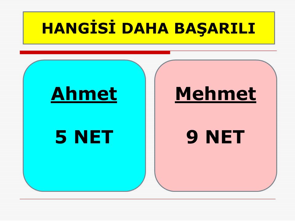 HANGİSİ DAHA BAŞARILI Ahmet 5 NET Mehmet 9 NET