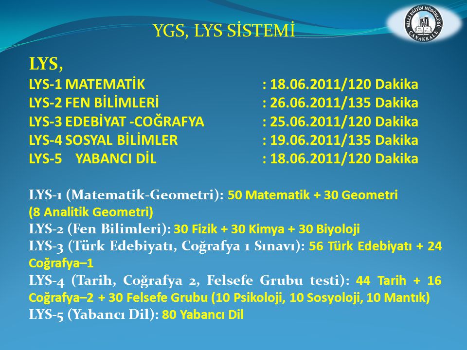 YGS, LYS SİSTEMİ LYS, LYS-1 MATEMATİK : /120 Dakika