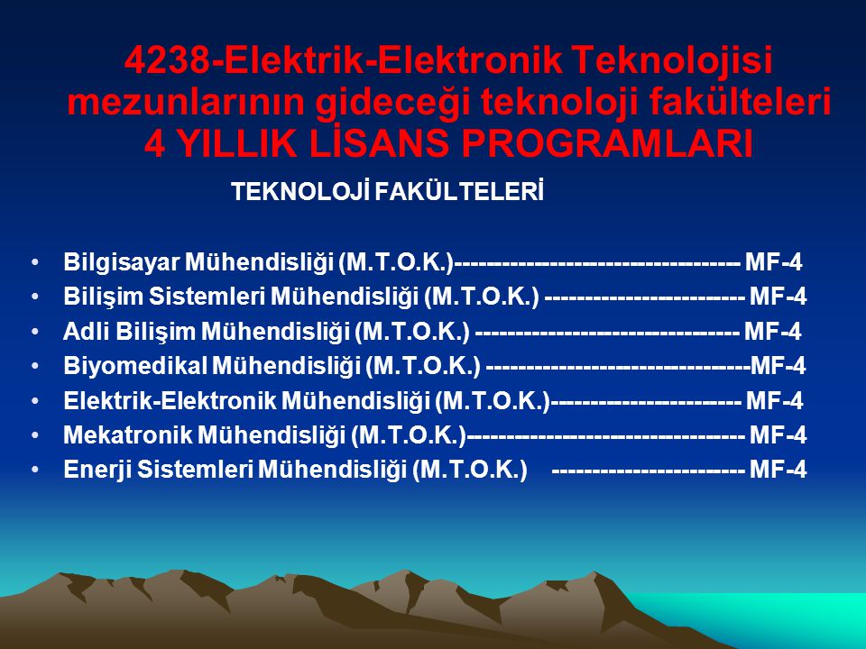 4238-Elektrik-Elektronik Teknolojisi mezunlarının gideceği teknoloji fakülteleri 4 YILLIK LİSANS PROGRAMLARI