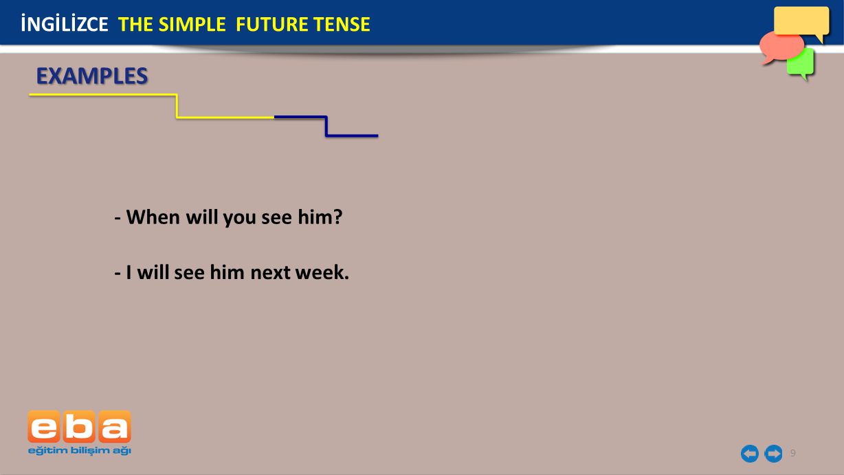 EXAMPLES İNGİLİZCE THE SIMPLE FUTURE TENSE - When will you see him