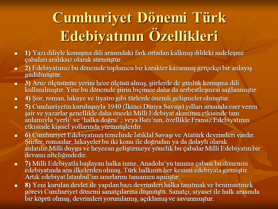 Cumhuriyet Dönemi Türk Edebiyatının Özellikleri