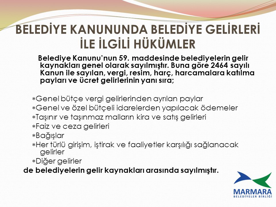 2464 SAYILI BELEDİYE GELİRLERİ KANUNU - Ppt Indir