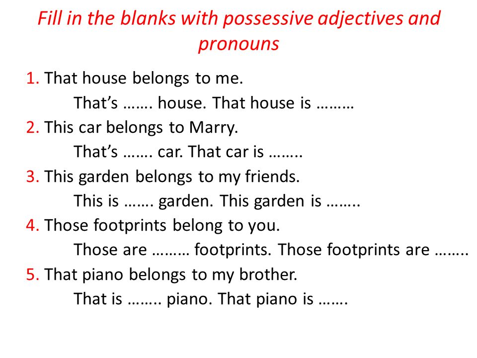 Fill in the blanks with possessive adjectives and pronouns