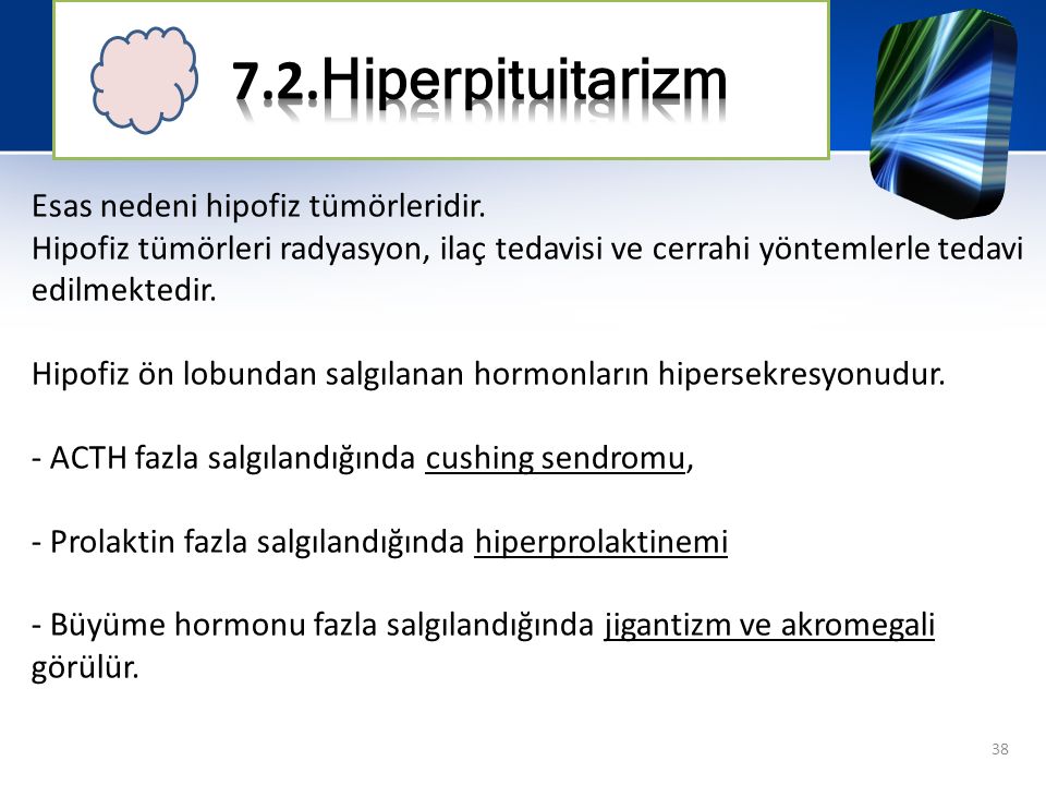 7.2.Hiperpituitarizm Esas nedeni hipofiz tümörleridir.